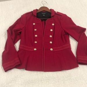 White House Black Market red military jacket coat gold buttons 10 steampunk